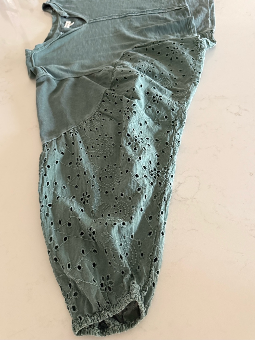 PILCRO for Anthropologie - Eyelet Long-Sleeve Cropped Top in Sage Green - Picture 2 of 7